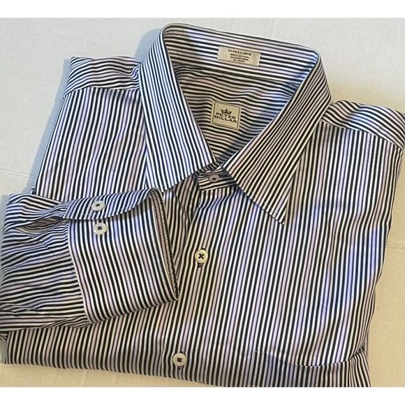 Peter Millar Other - Peter Millar Dress Shirt Mens XL Black Purple‎ White Striped 100% Cotton